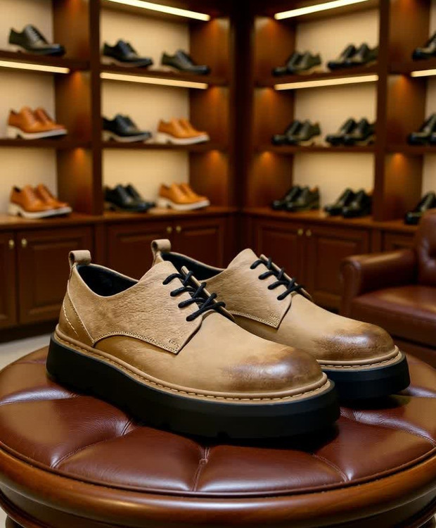 کفش لوفر چرمی با رنگ کرمی