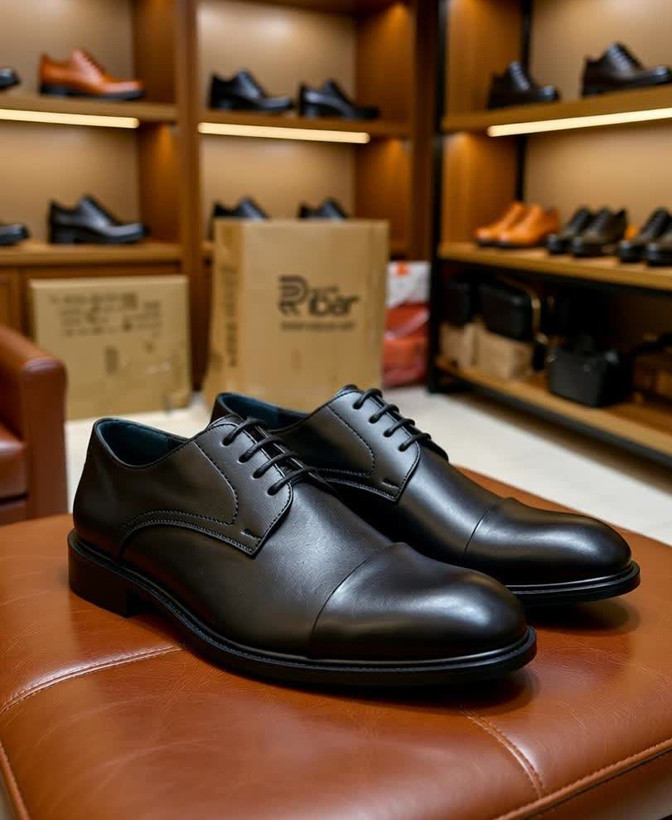 کفش چرمی مردانه مشکی مدل آرش با طراحی رسمی بنددار و نوکتیز