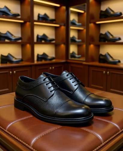 کفش چرمی مردانه مشکی فلوتر مدل کیهان با طراحی رسمی و بنددار