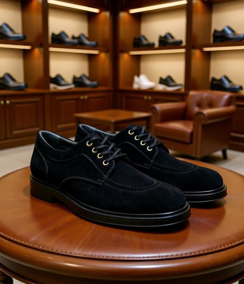 کفش مردانه چرمی جیر مشکی مدل دارا با طراحی بنددار رسمی–کلاسیک