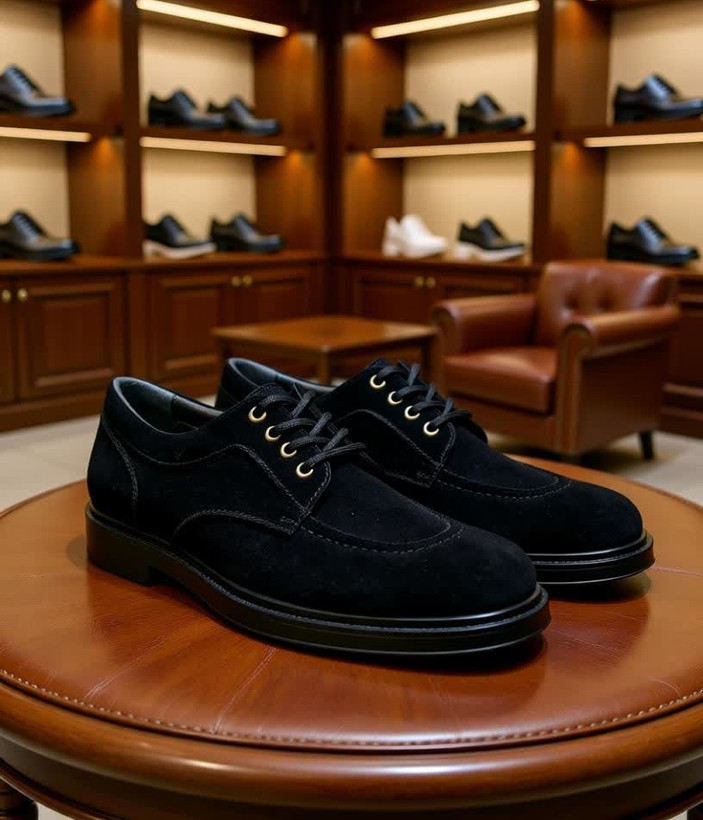 کفش مردانه چرمی جیر مشکی مدل دارا با طراحی بنددار رسمی–کلاسیک