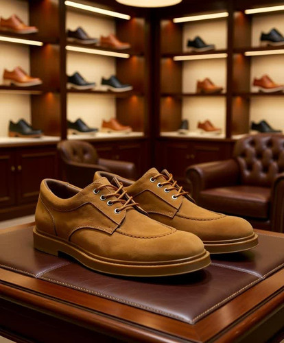 کفش مردانه چرمی جیر کرمی مدل دارا با طراحی بنددار رسمی–کلاسیک