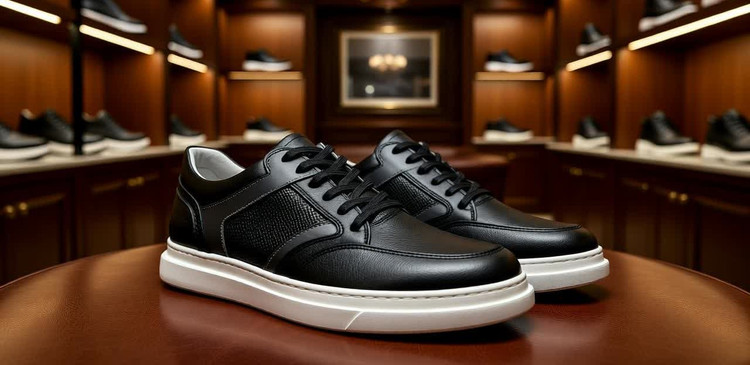 کفش چرمی مردانه مدل سامان – رنگ مشکی نیمهاسپرت نیمهرسمی با چرم طبیعی و زیره طبی