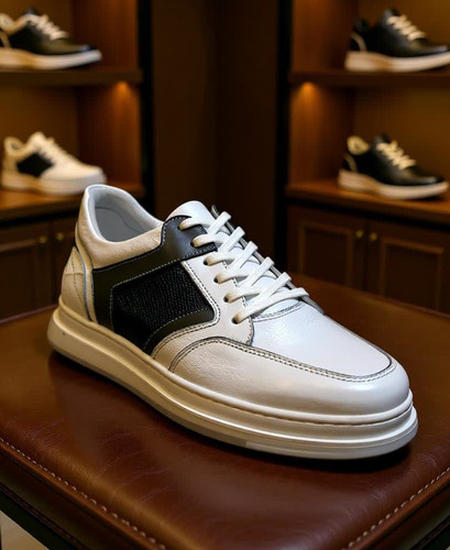کفش چرمی مردانه مدل سامان – رنگ سفید نیمهاسپرت نیمهرسمی با چرم طبیعی و زیره طبی