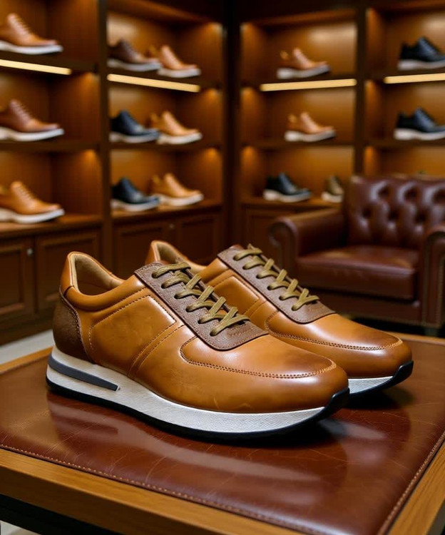 کتونی چرمی مردانه مدل رادین – طرح اورجینال سبز تمام چرم طبیعی با زیره طبی