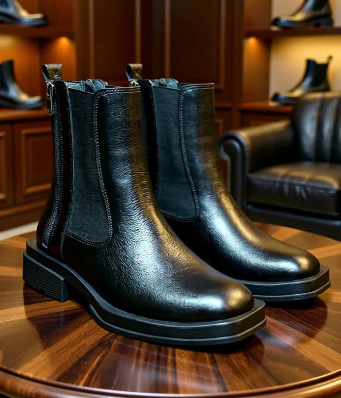 بوت چرمی زنانه مدل لوییزا – نیمبوت مشکی لوکس تمام چرم طبیعی با طراحی ظریف