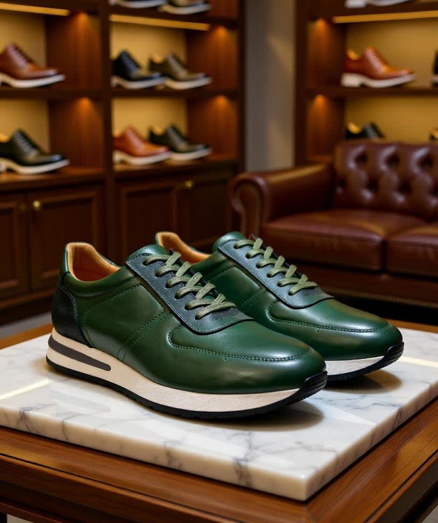 کتونی چرمی زنانه مدل آوینا – طراحی اورجینال، تمام چرم طبیعی در رنگهای مشکی، سرمهای و سبز