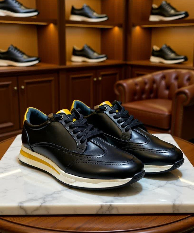 کتونی چرمی زنانه مدل نیلو – اسپرت بندکشی، تمام چرم طبیعی در رنگهای مشکی