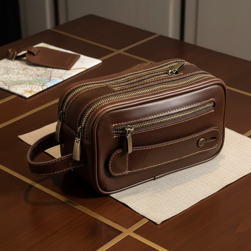 شوزبگ چرمی قهوه ای رنگ ساده